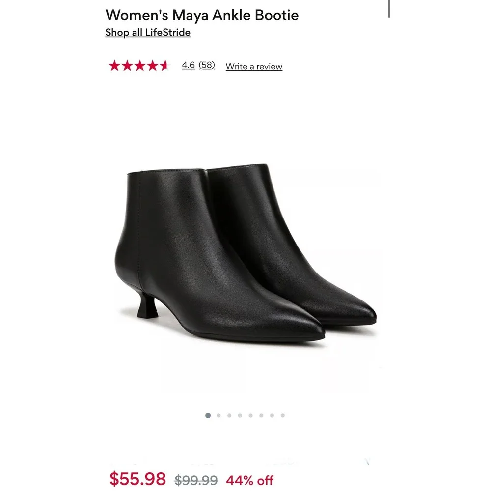 LifeStride Maya Black Ankle Bootie Women 9.5 W Kitten Heel Pointed Toe NEW